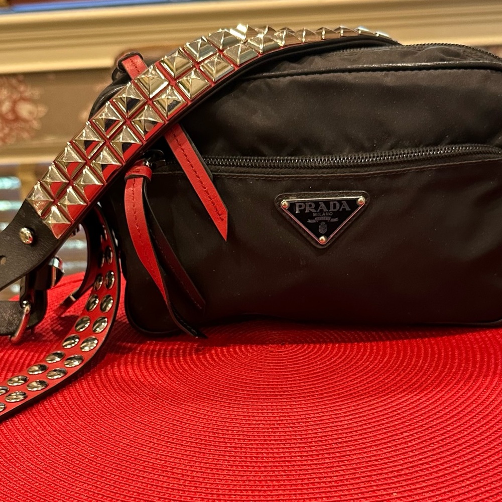Prada nylon studded shoulder bag